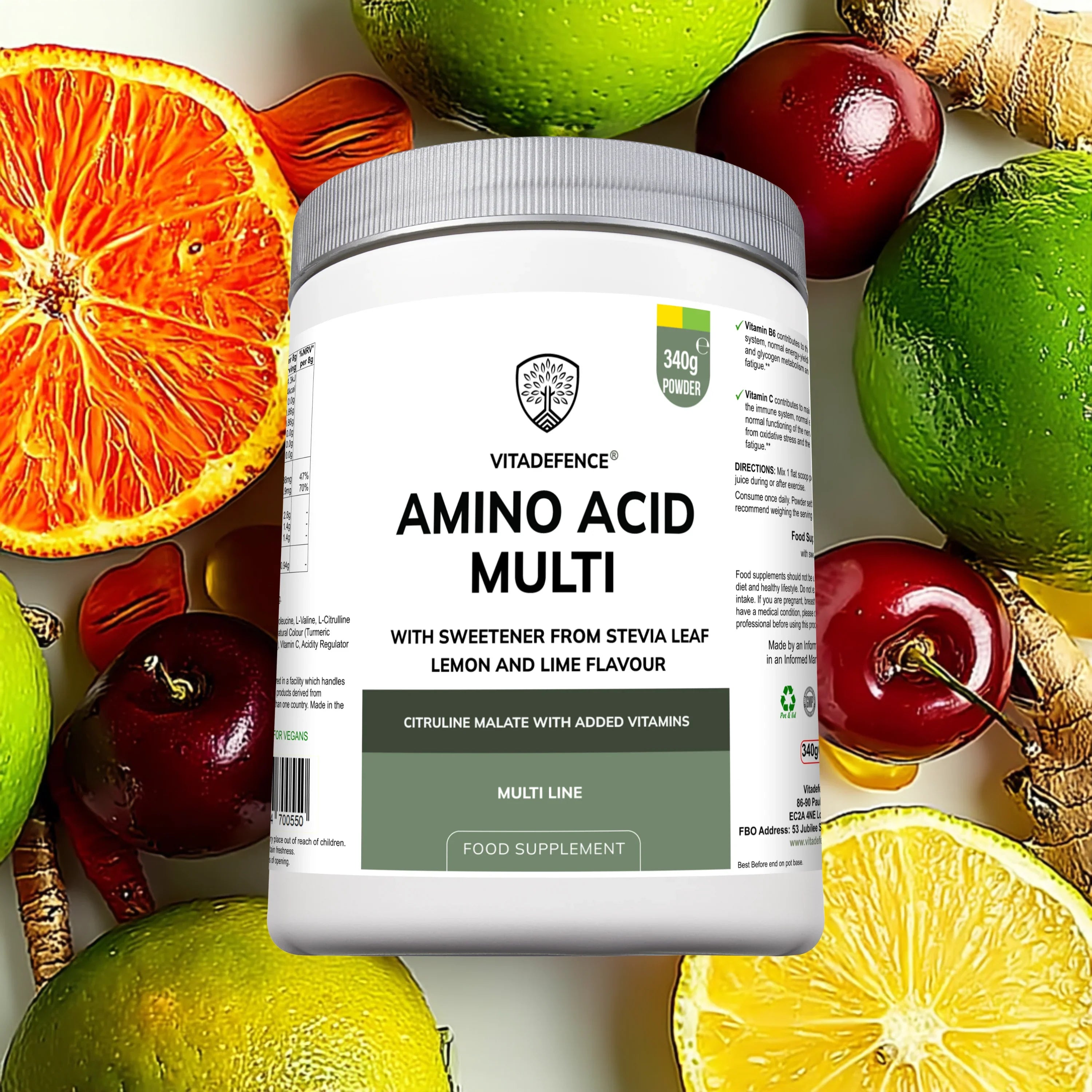 Vitadefence Amino Acid Multi – Lemon & Lime Flavour  Citrulline Malate with Added Vitamins for Performance, Recovery & Everyday Wellness