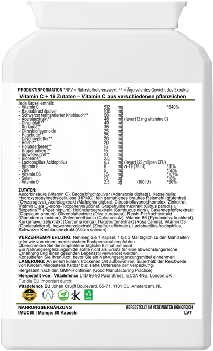 Vitamin C Multi | With Botanicals & Minerals – 60 Capsules -  Vitadefence® - Vitadefence®
