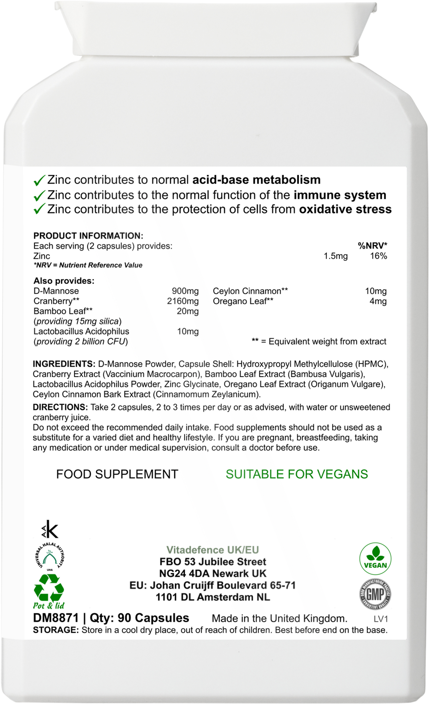 Cranberry Multi | With D-Mannose, Zinc & Botanicals – 90 Vegan Capsules -  Vitadefence® - Vitadefence®
