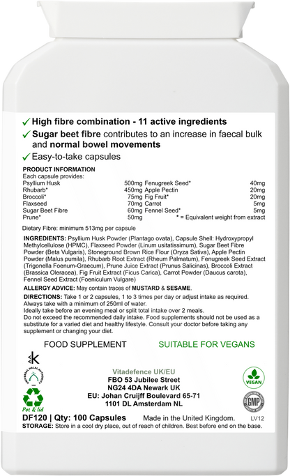 Psyllium Husk Multi | High-Fibre Botanical Blend – 100 Capsules -  Vitadefence® - Vitadefence®
