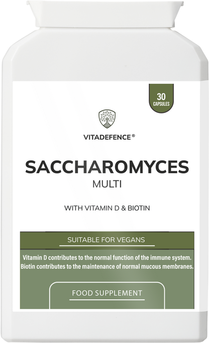 Saccharomyces Multi | With Vitamin D3, Biotin, Olive Leaf & Bamboo Silica – 30 Capsules -  Vitadefence® - Vitadefence®
