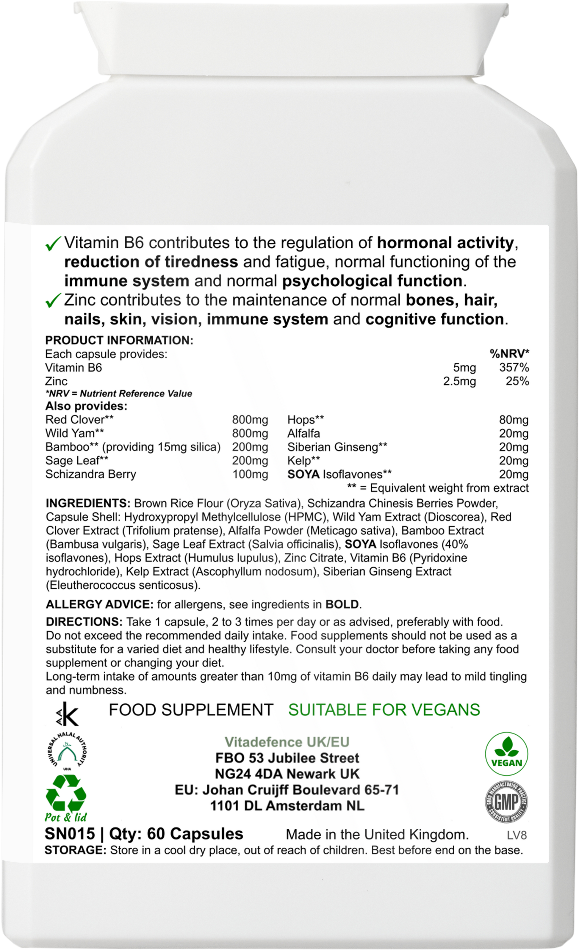 Red Clover Multi | With Vitamin B6, Zinc, Sage & Siberian Ginseng – 60 Capsules -  Vitadefence® - Vitadefence®
