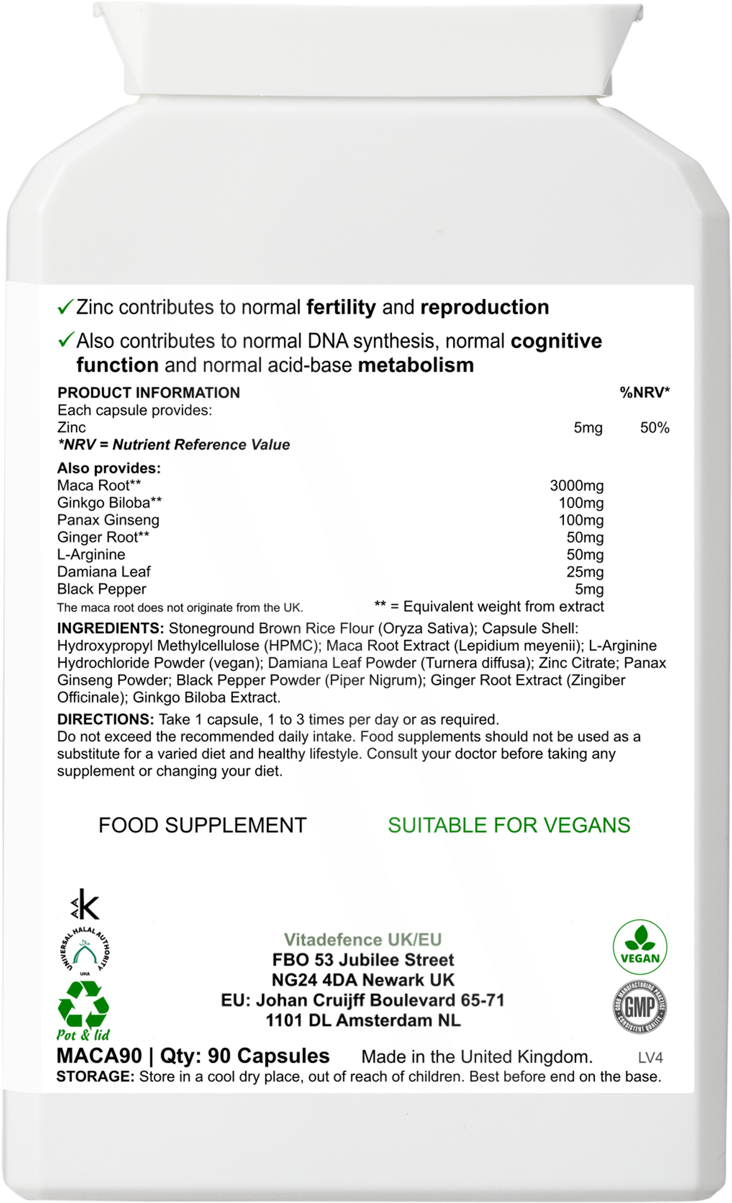 Maca Root Multi | With L-Arginine, Ginkgo Biloba & Zinc – 90 Vegan Capsules -  Vitadefence® - Vitadefence®
