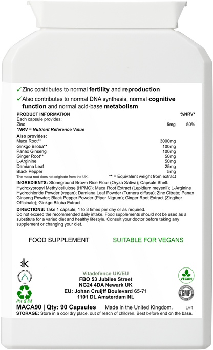 Maca Root Multi | With L-Arginine, Ginkgo Biloba & Zinc – 90 Vegan Capsules -  Vitadefence® - Vitadefence®
