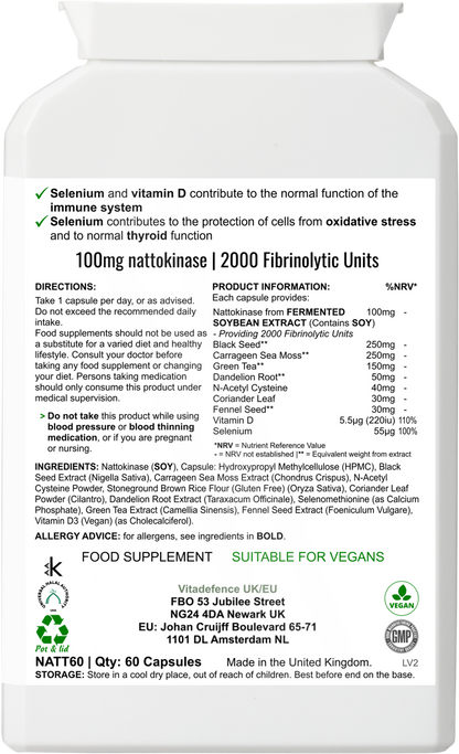 Nattokinase Multi | With Vitamin D3, Selenium & Botanicals – 60 Capsules -  Vitadefence® - Vitadefence®
