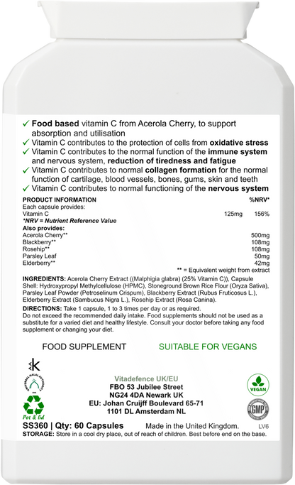 Vitamin C Capsules | Food-Based Acerola Vitamin C – 60 Vegan Capsules -  Vitadefence® - Vitadefence®
