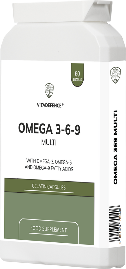 Omega 3-6-9 Multi | With Fish Oil, Flaxseed, Sunflower Oil & Vitamin E – 60 Gelatin Capsules -  Vitadefence® - Vitadefence®
