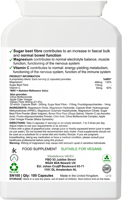 Magnesium Multi | With Vitamin C & Sugar Beet Fibre – 100 Vegan Capsules -  Vitadefence® - Vitadefence®
