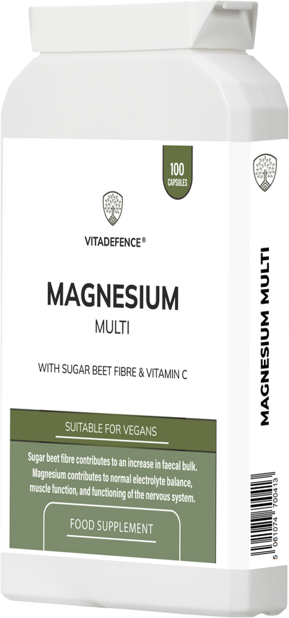Magnesium Multi | With Vitamin C & Sugar Beet Fibre – 100 Vegan Capsules -  Vitadefence® - Vitadefence®
