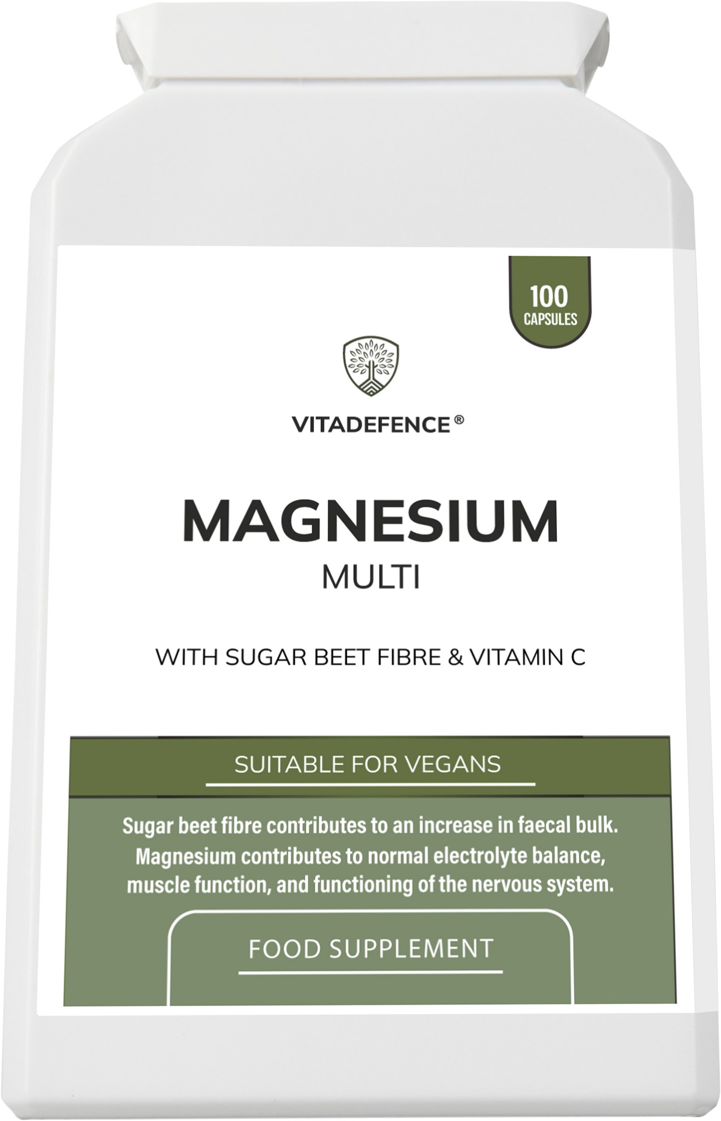 Magnesium Multi | With Vitamin C & Sugar Beet Fibre – 100 Vegan Capsules -  Vitadefence® - Vitadefence®
