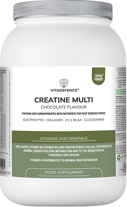 Creatine Multi | Chocolate Flavour Recovery Shake with BCAA, Collagen, Electrolytes, Vitamins & Minerals – 1.8 kg -  Vitadefence® - Vitadefence®
