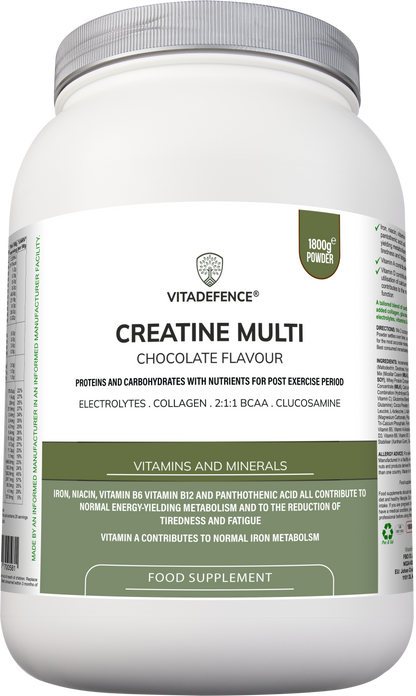 Creatine Multi | Chocolate Flavour Recovery Shake with BCAA, Collagen, Electrolytes, Vitamins & Minerals – 1.8 kg -  Vitadefence® - Vitadefence®
