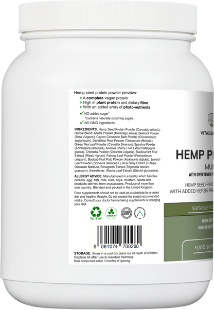 Hemp Protein Multi | Plant-Based Protein Powder with Fruits, Herbs & Vegetables – 500 g -  Vitadefence® - Vitadefence®
