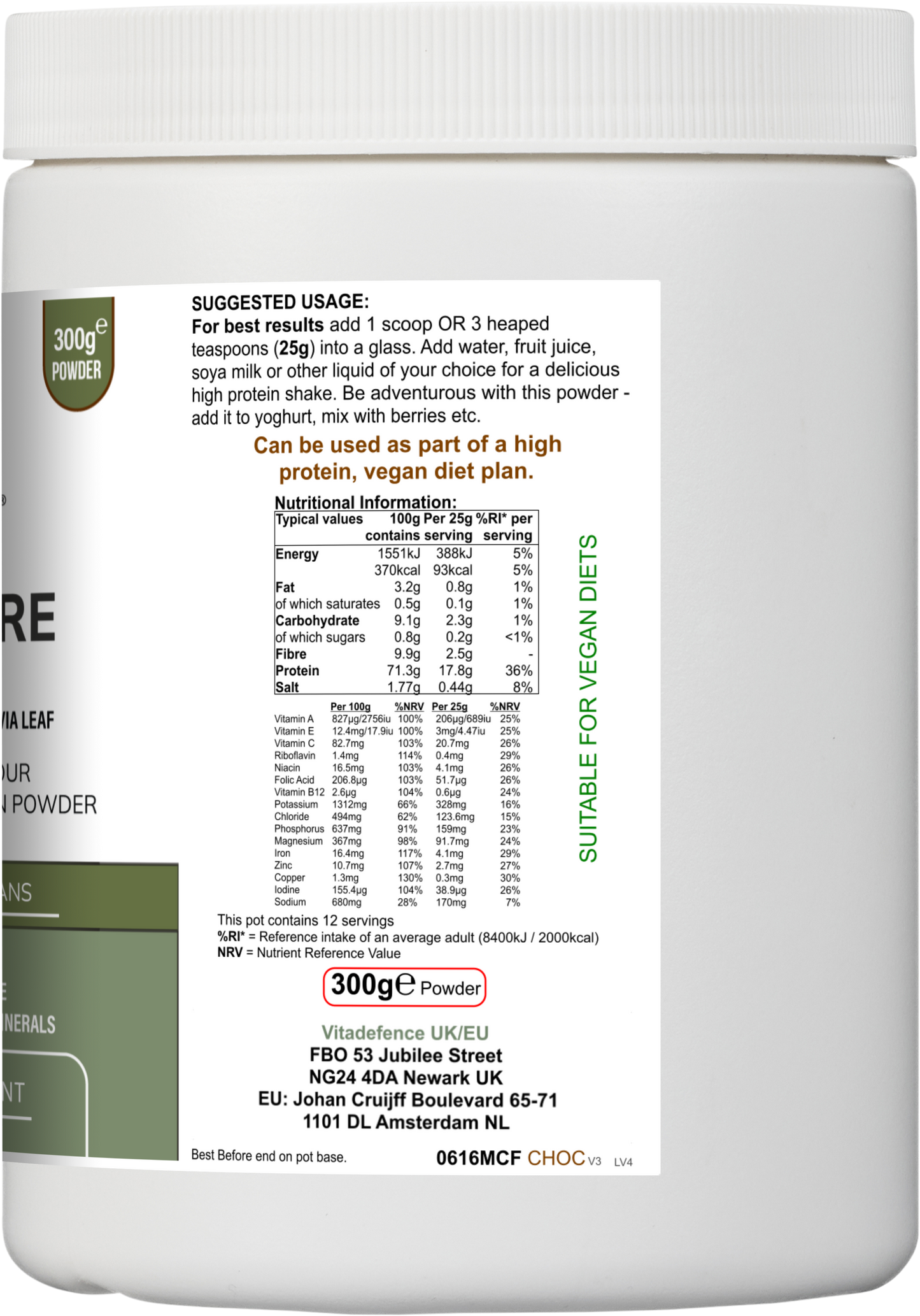 Soy Fibre Multi | Chocolate Flavour Protein Powder with Vitamins & Minerals – 300 g -  Vitadefence® - Vitadefence®
