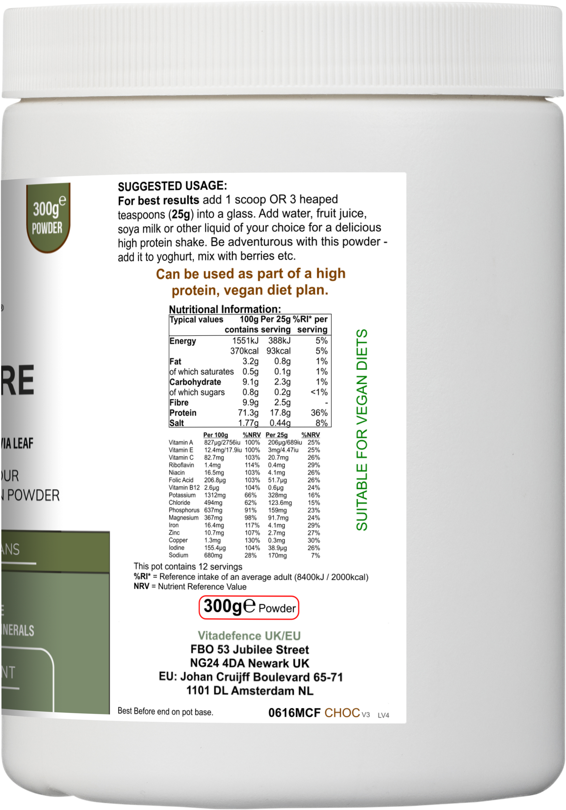 Soy Fibre Multi | Chocolate Flavour Protein Powder with Vitamins & Minerals – 300 g -  Vitadefence® - Vitadefence®
