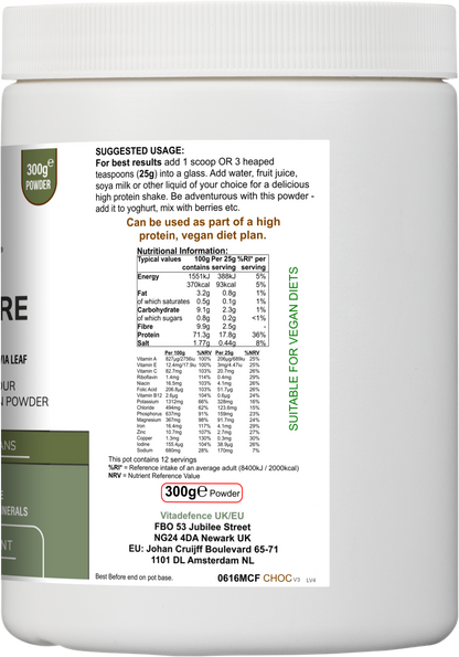 Soy Fibre Multi | Chocolate Flavour Protein Powder with Vitamins & Minerals – 300 g -  Vitadefence® - Vitadefence®
