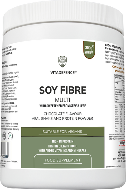 Soy Fibre Multi | Chocolate Flavour Protein Powder with Vitamins & Minerals – 300 g -  Vitadefence® - Vitadefence®
