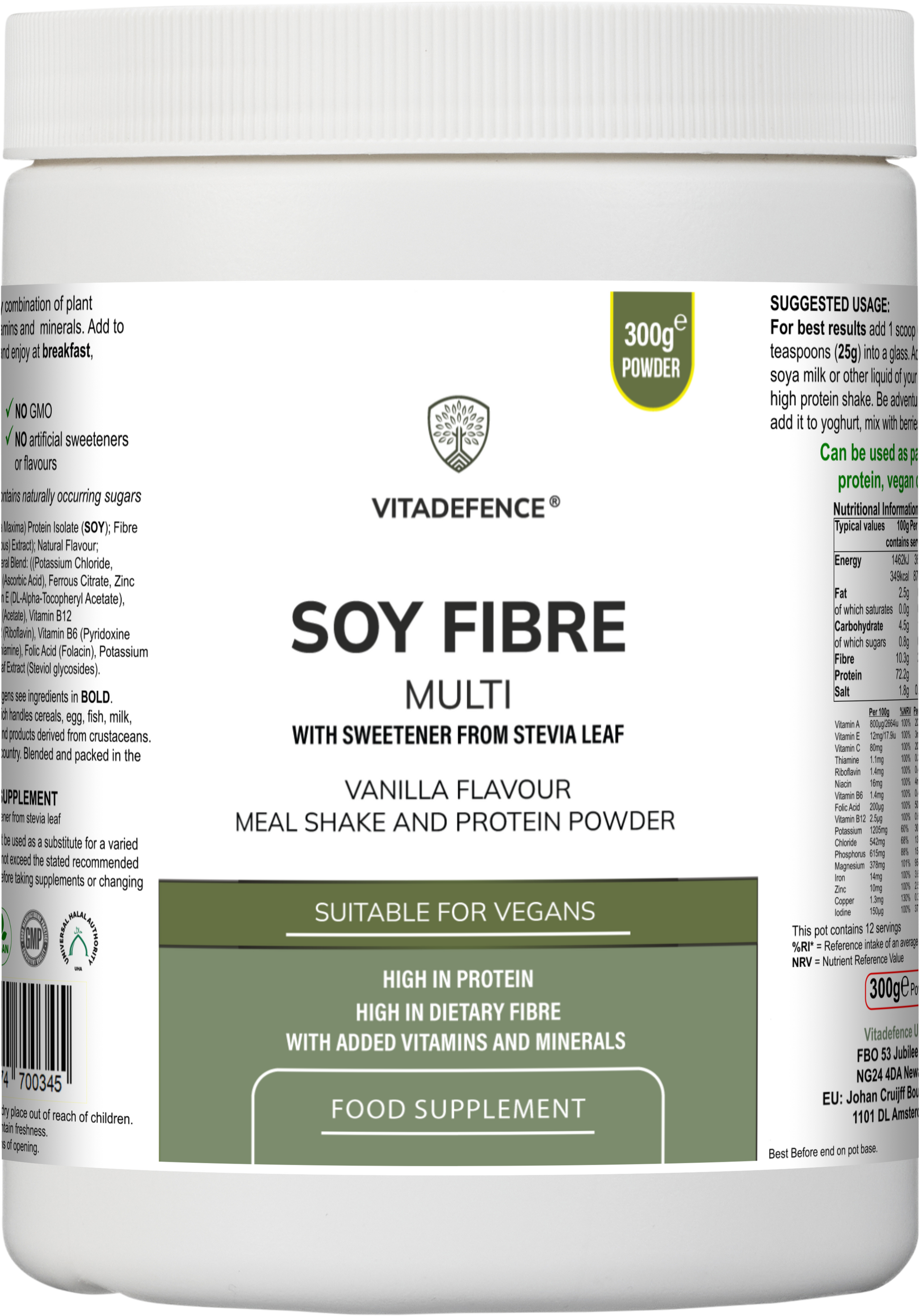 Soy Fibre Multi | Vanilla Flavour Protein Powder with Vitamins & Minerals – 300 g -  Vitadefence® - Vitadefence®
