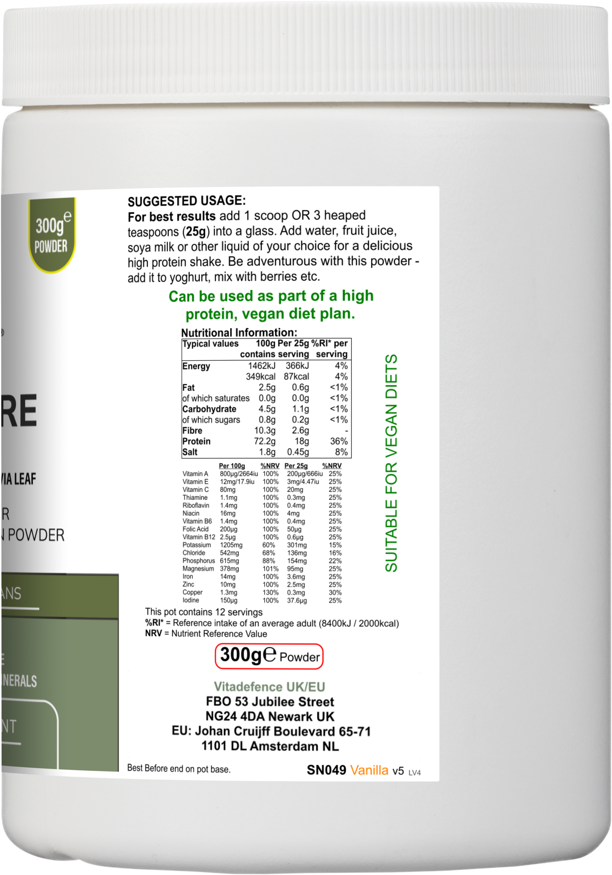 Soy Fibre Multi | Vanilla Flavour Protein Powder with Vitamins & Minerals – 300 g -  Vitadefence® - Vitadefence®
