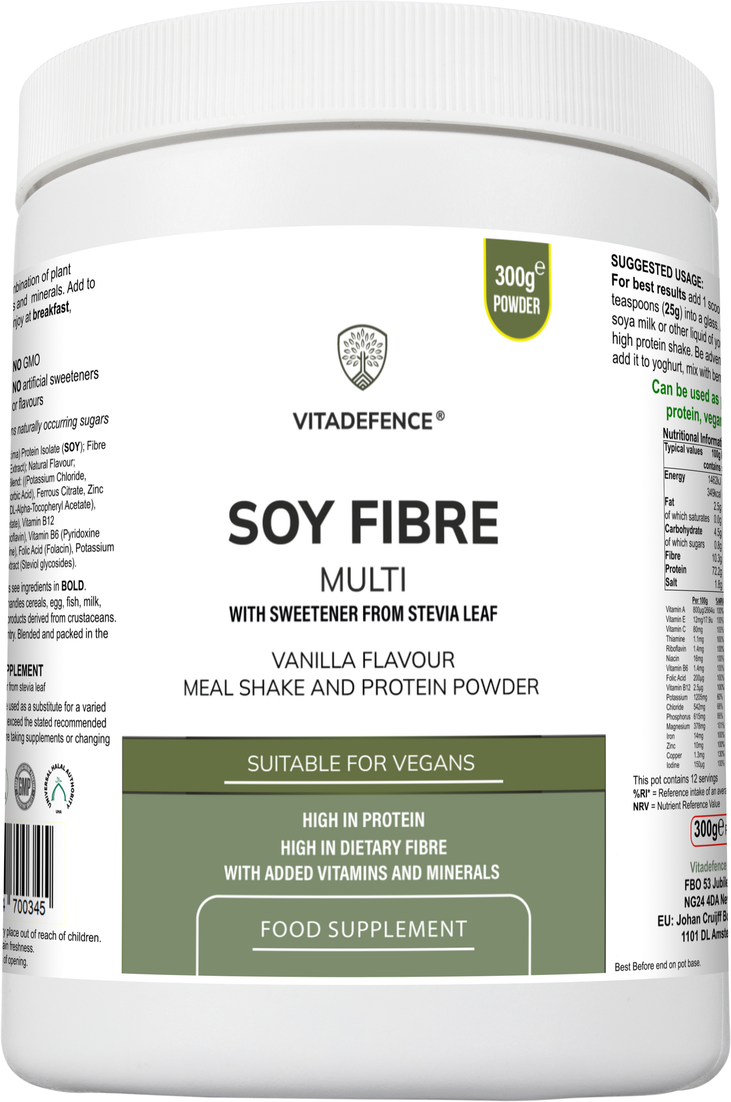 Soy Fibre Multi | Vanilla Flavour Protein Powder with Vitamins & Minerals – 300 g -  Vitadefence® - Vitadefence®
