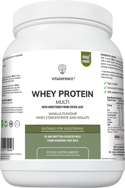 Whey Protein Multi | Vanilla Flavour Protein Powder with Stevia – 600 g -  Vitadefence® - Vitadefence®

