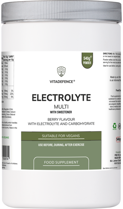 Electrolyte Multi | Berry Flavour Hydration Powder with Electrolytes & Minerals – 540 g -  Vitadefence® - Vitadefence®

