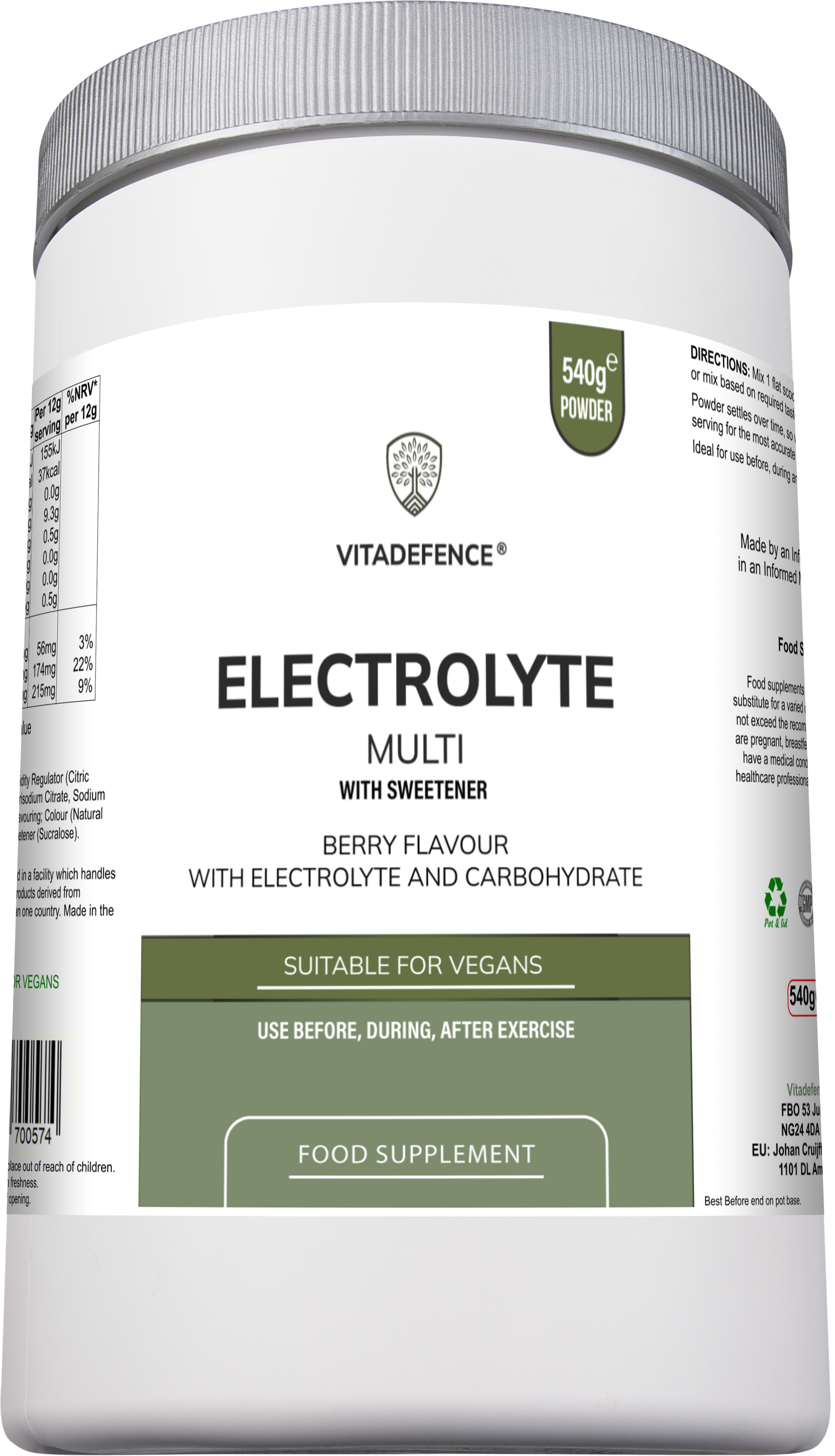 Electrolyte Multi | Berry Flavour Hydration Powder with Electrolytes & Minerals – 540 g -  Vitadefence® - Vitadefence®
