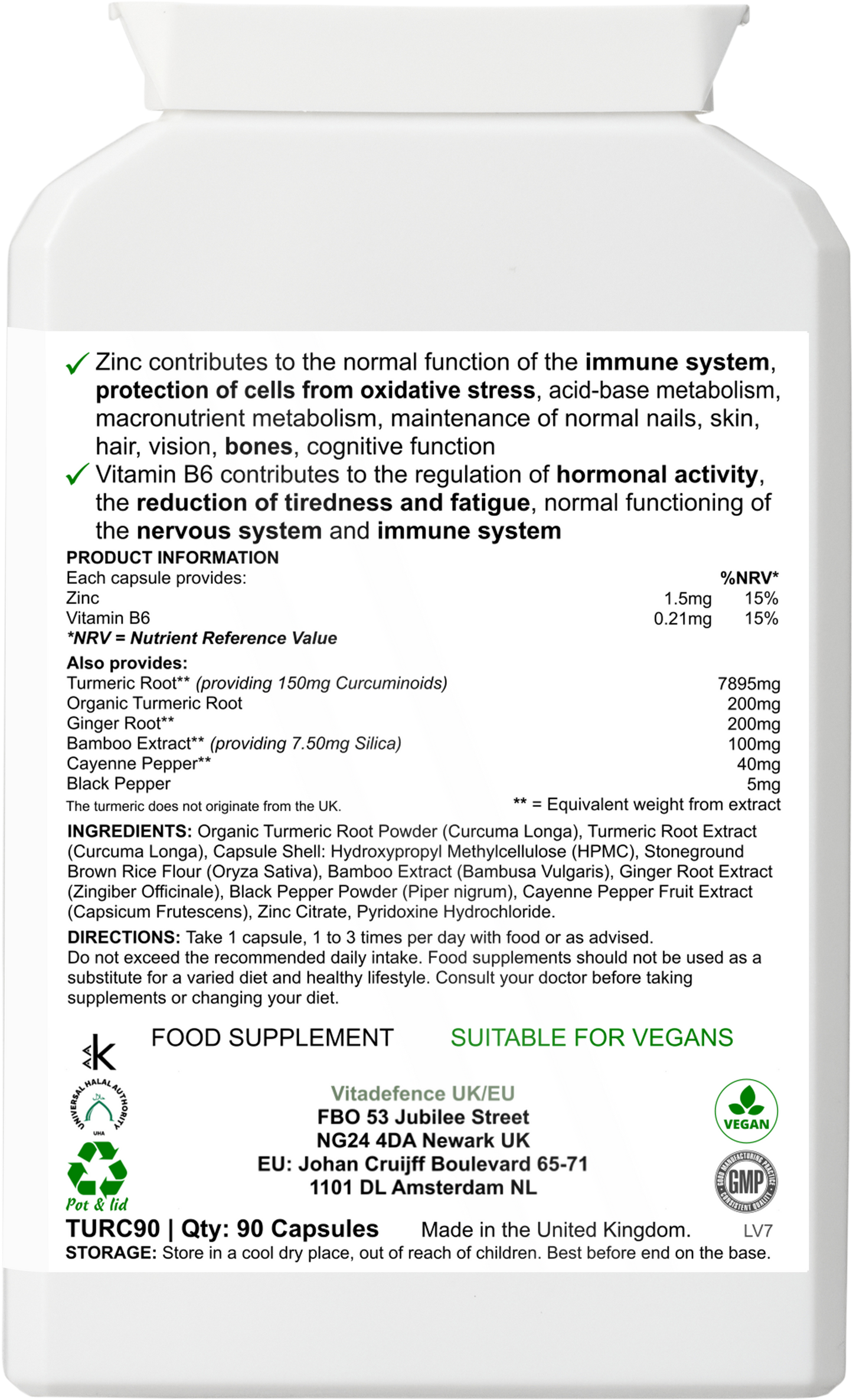 Turmeric Max | With Vitamin B6, Zinc & Botanicals – 90 Capsules -  Vitadefence® - Vitadefence®
