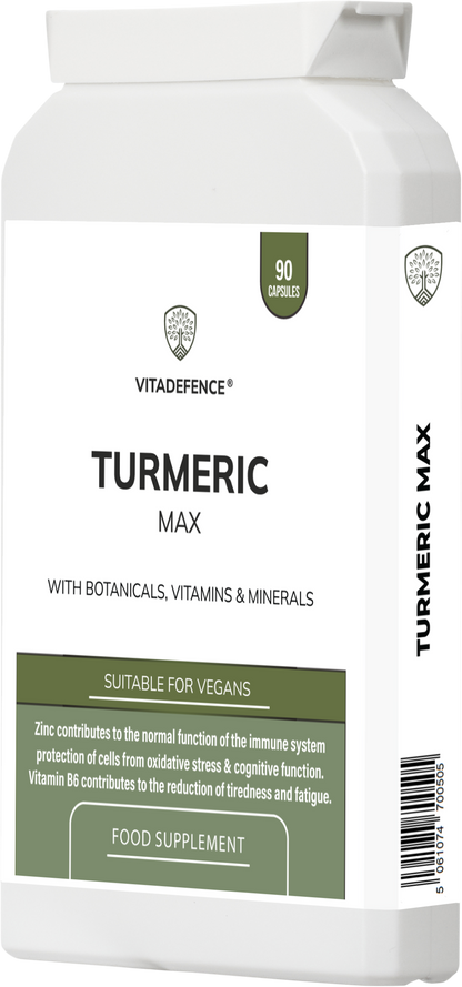 Turmeric Max | With Vitamin B6, Zinc & Botanicals – 90 Capsules -  Vitadefence® - Vitadefence®
