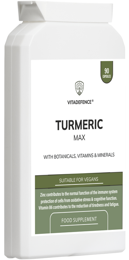 Turmeric Max | With Vitamin B6, Zinc & Botanicals – 90 Capsules -  Vitadefence® - Vitadefence®
