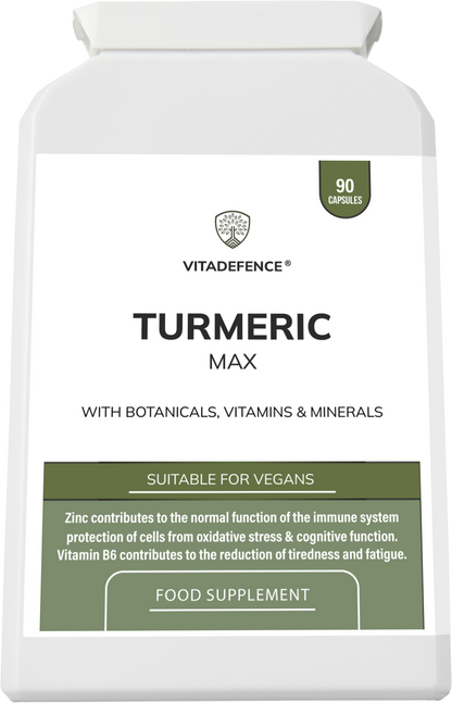 Turmeric Max | With Vitamin B6, Zinc & Botanicals – 90 Capsules -  Vitadefence® - Vitadefence®
