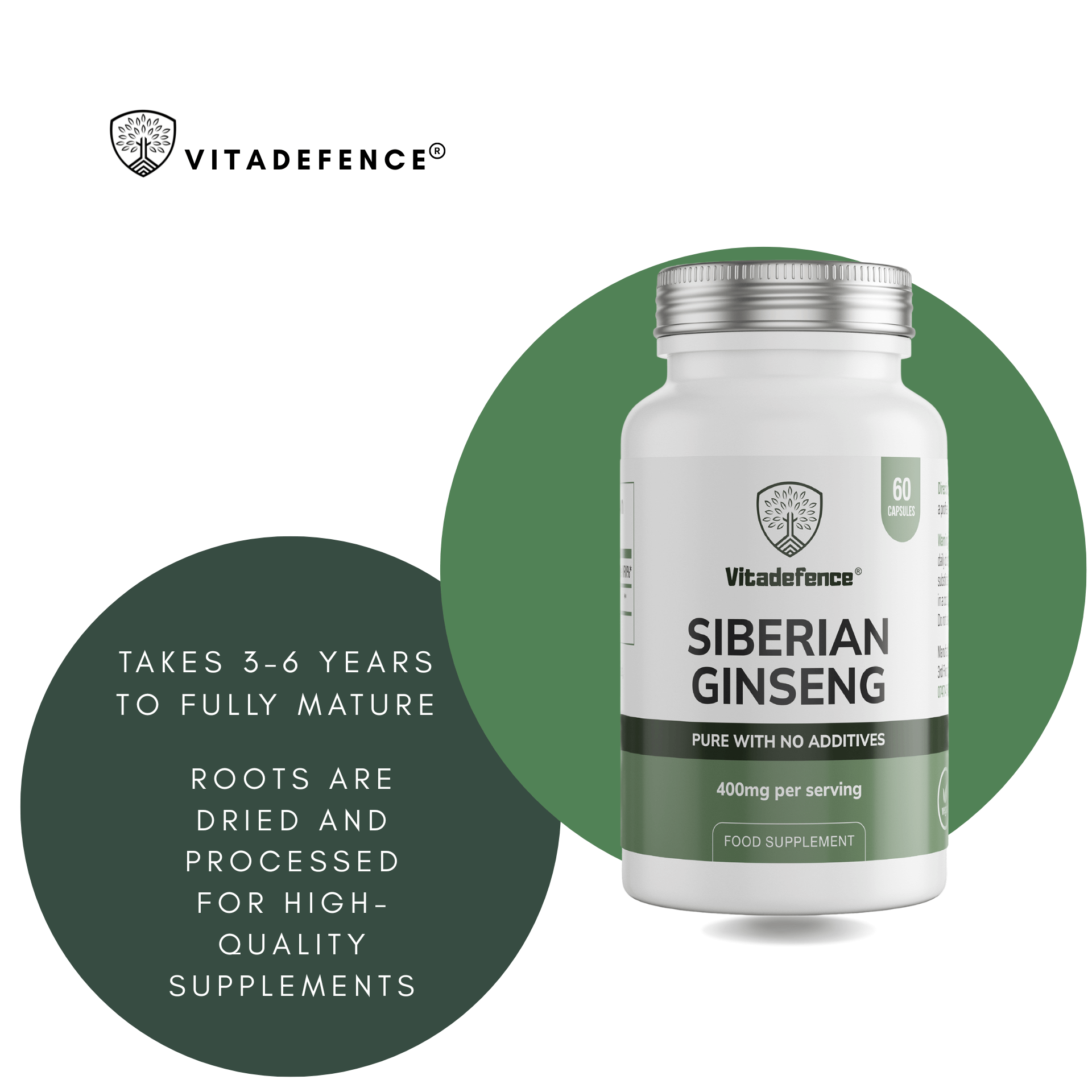 Siberian Ginseng | 400 mg Vegan Capsules – 60 Count -  Vitadefence® - Vitadefence®
