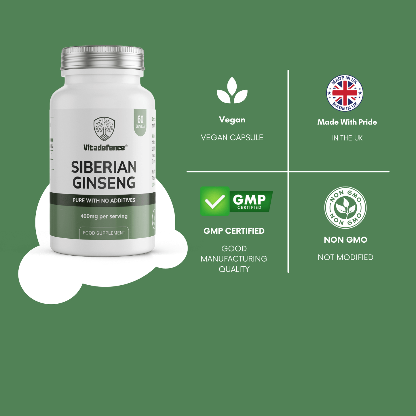 Siberian Ginseng | 400 mg Vegan Capsules – 60 Count -  Vitadefence® - Vitadefence®
