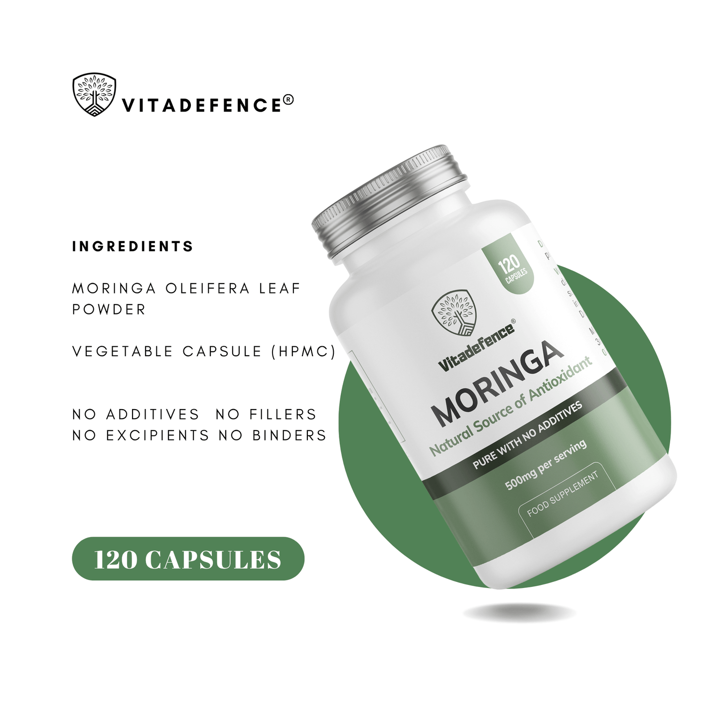 Moringa Oleifera | 500 mg Vegan Capsules – 120 Count -  Vitadefence® - Vitadefence®
