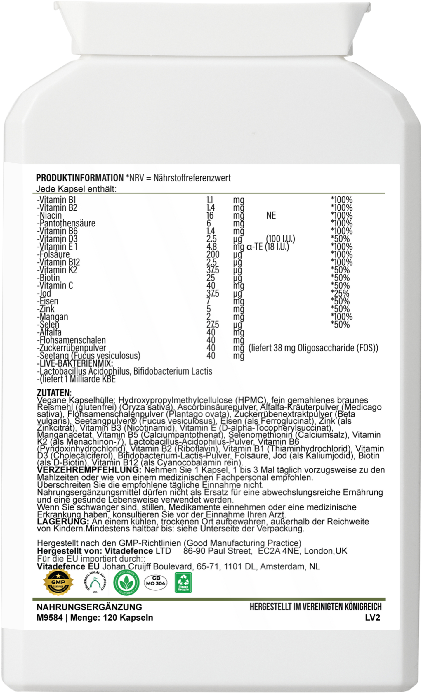 Vitamins Multi | With Botanicals, Minerals & Live Cultures – 120 Capsules -  Vitadefence® - Vitadefence®
