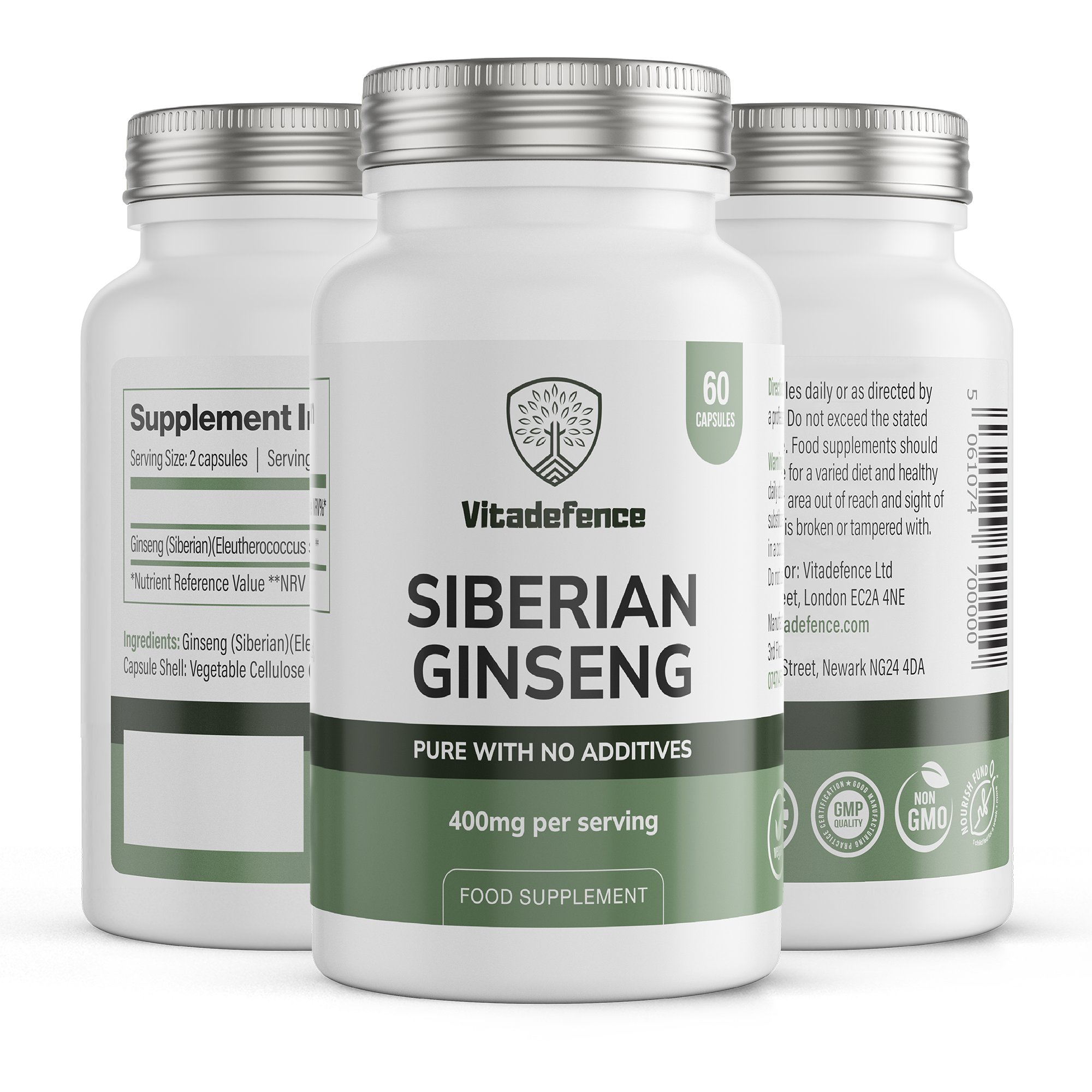Siberian Ginseng | 400 mg Vegan Capsules – 60 Count -  Vitadefence® - Vitadefence®
