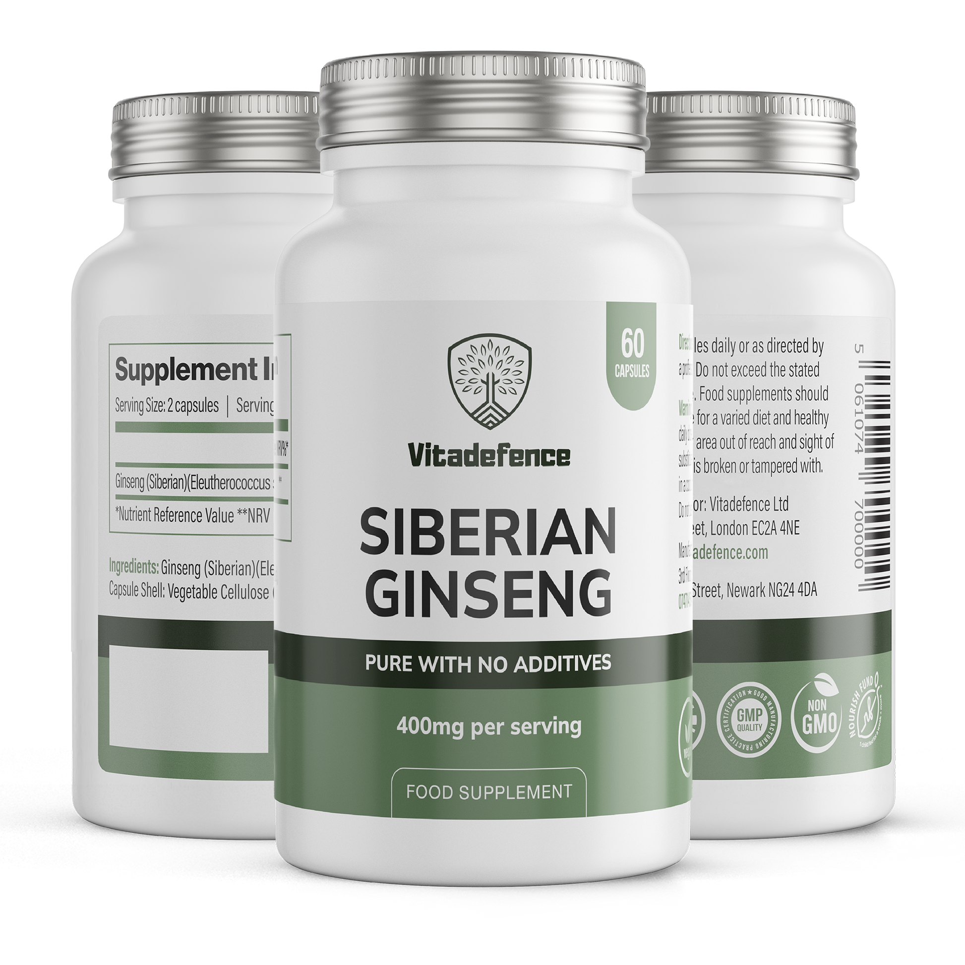 Siberian Ginseng | 400 mg Vegan Capsules – 60 Count -  Vitadefence® - Vitadefence®
