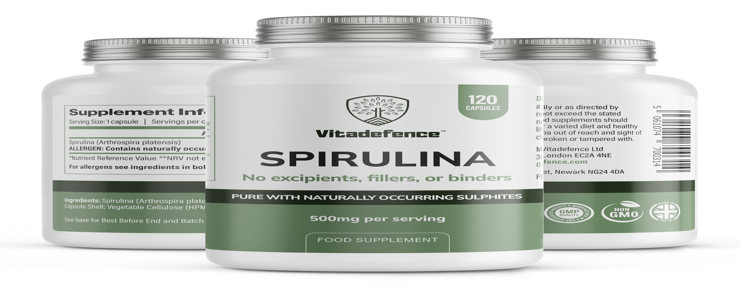 Spirulina | 500 mg Vegan Capsules – 120 Count -  Vitadefence® - Vitadefence®
