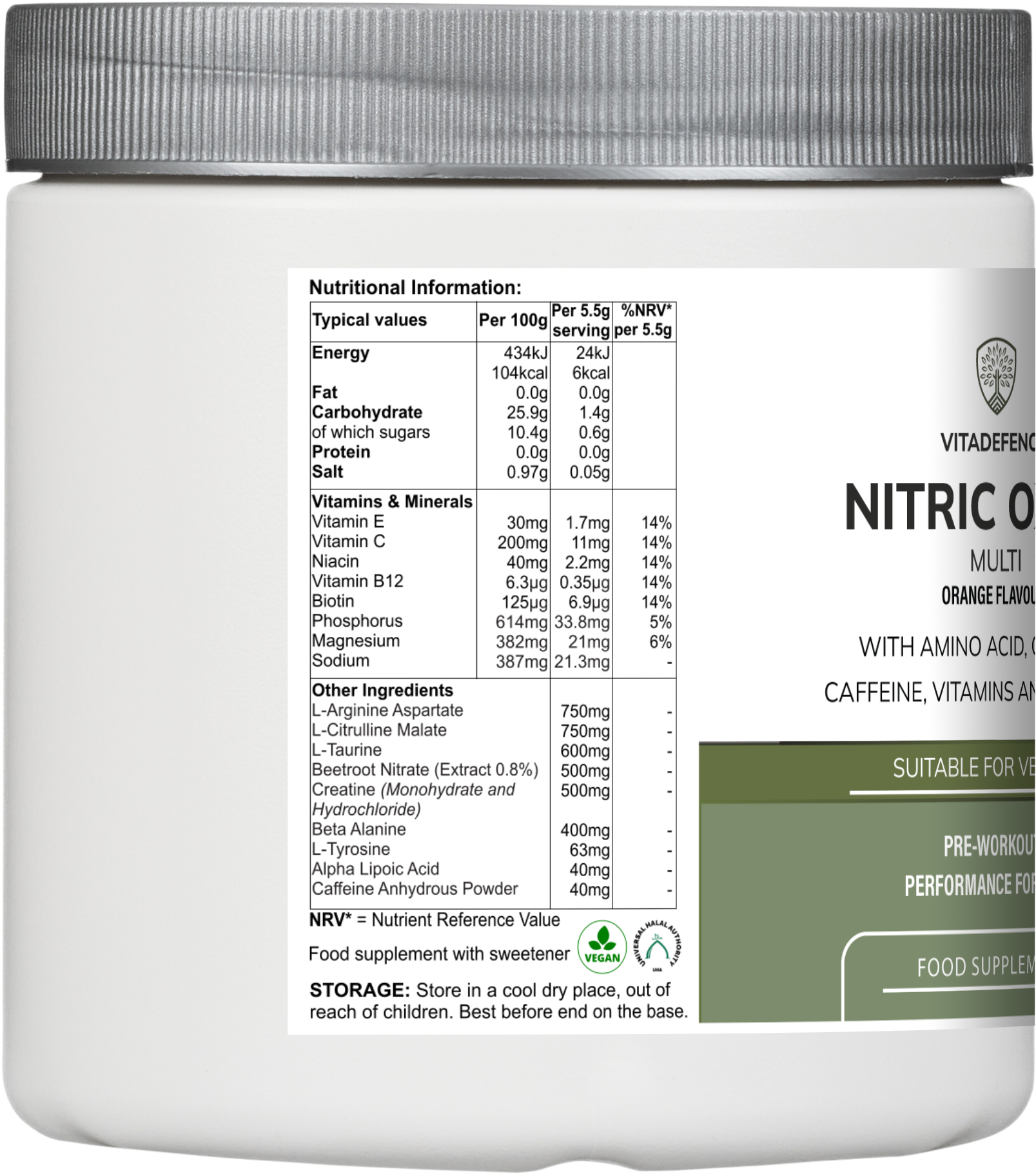 Nitric Oxide Multi | L-Arginine, L-Citrulline & Beetroot – 440g Powder -  Vitadefence® - Vitadefence®
