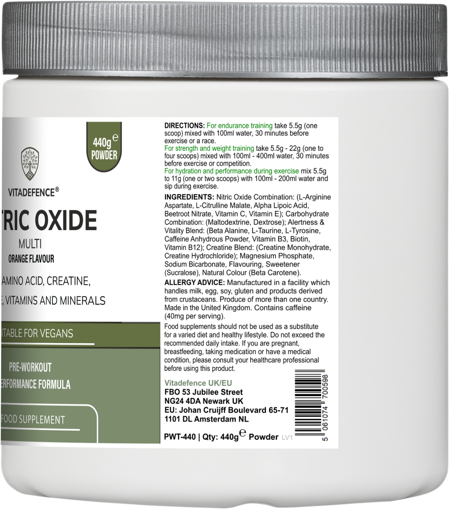 Nitric Oxide Multi | L-Arginine, L-Citrulline & Beetroot – 440g Powder -  Vitadefence® - Vitadefence®
