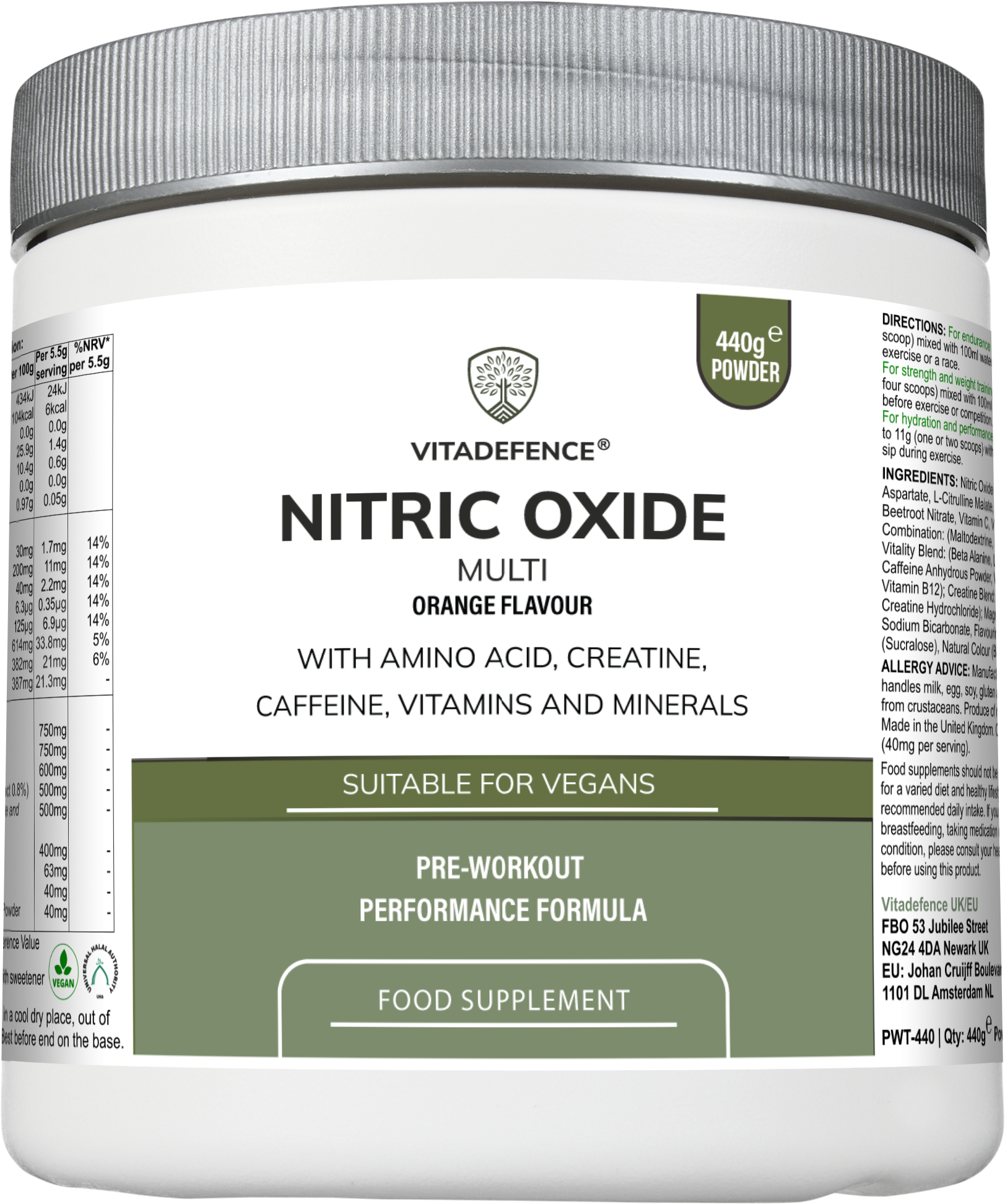 Nitric Oxide Multi | L-Arginine, L-Citrulline & Beetroot – 440g Powder -  Vitadefence® - Vitadefence®
